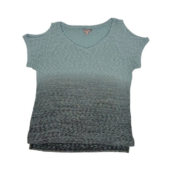 Juicy Couture Blue & Silver Metallic Ombre Cold Shoulder Knit Top Glam Croquette - Picture 10 of 13